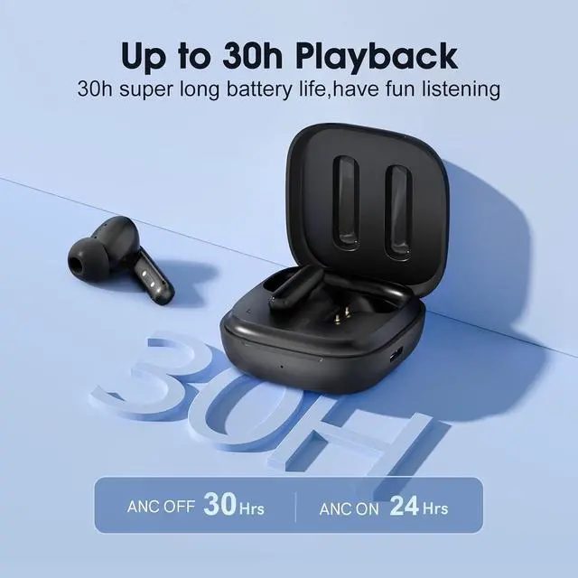 Alt view image 7 of 7 - T13 ANC Active Noise Cancelling Wireless Earbuds, Bluetooth 5.3 Headphones with 30H Playtime Charging Case, IPX5 Waterproof Ear Buds for iPhone and Android, Black