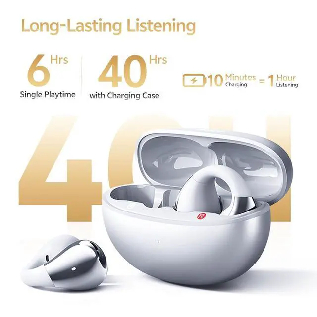 Alt view image 4 of 7 - Crossky C30S Open Ear Earbuds, Ultra Comfort Clip On Ear Buds Wireless Bluetooth 6.0, LDAC Hi Res Audio, Deep Bass, 40H Playtime, Fast Charging, IPX5 Waterproof Sports/Running Earphones
