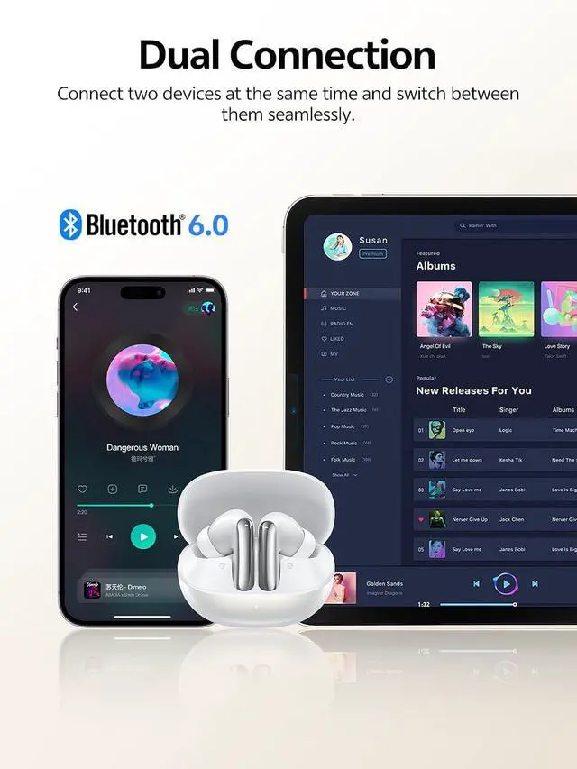 Alt view image 7 of 7 - MeloBuds N20 Active Noise Cancelling Wireless Earbuds, 50dB ANC Headphones with 6 Mics ENC Clear Call, 13mm Dynamic Driver, 40H Battery Life, Bluetooth 6.0 (White)