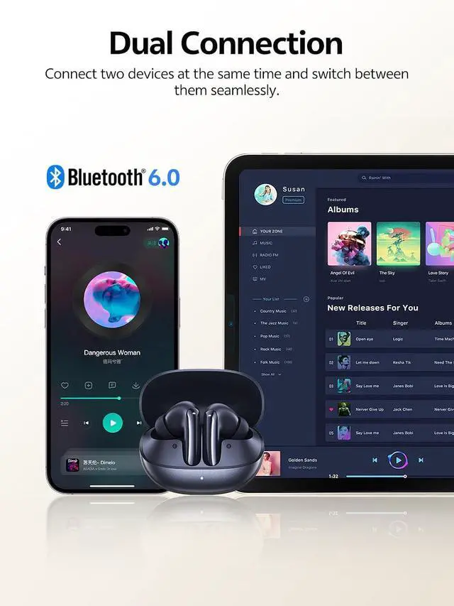 Alt view image 7 of 7 - MeloBuds N20 Active Noise Cancelling Wireless Earbuds, 50dB ANC Headphones with 6 Mics ENC Clear Call, 13mm Dynamic Driver, 40H Battery Life, Bluetooth 6.0 (Blue)