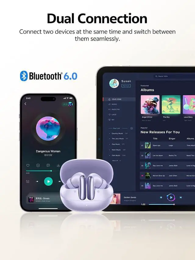 Alt view image 7 of 7 - MeloBuds N20 Active Noise Cancelling Wireless Earbuds, 50dB ANC Headphones with 6 Mics ENC Clear Call, 13mm Dynamic Driver, 40H Battery Life, Bluetooth 6.0 (Purple)