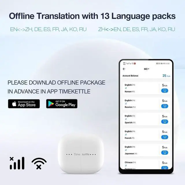 Alt view image 6 of 7 - M3 3 in 1 Language Translator Earbuds, Real Time Translation in 43 Languages and 96 Accents, Offline Translator, No Subscription, Two Way Voice Translator for Travel and Business