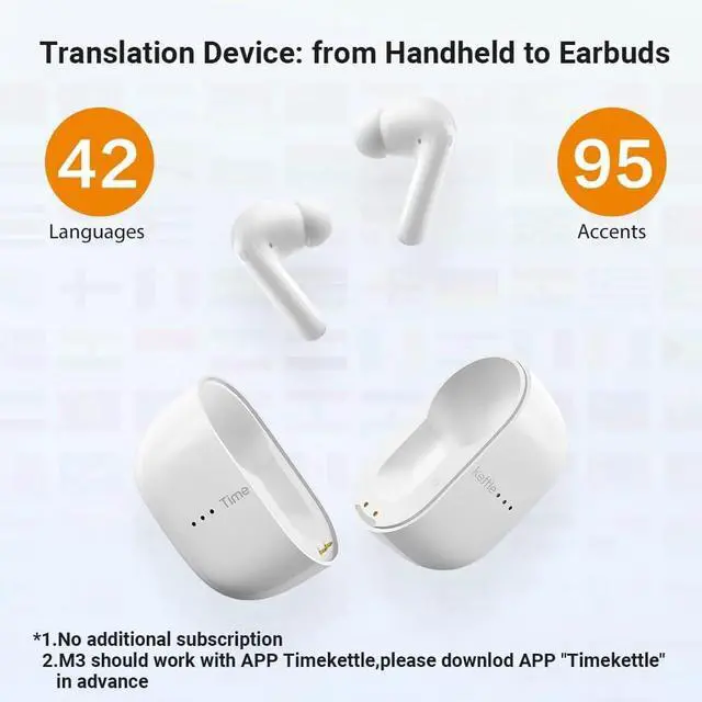 Alt view image 2 of 7 - M3 3 in 1 Language Translator Earbuds, Real Time Translation in 43 Languages and 96 Accents, Offline Translator, No Subscription, Two Way Voice Translator for Travel and Business