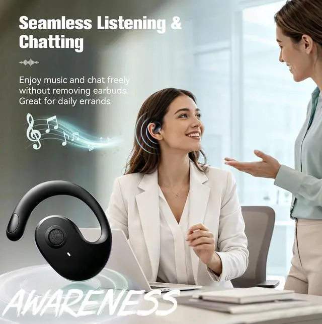 Alt view image 5 of 7 - Over The Ear Earbuds Open Ear Buds Headphones Over Ear Air Bone Conduction Earbuds Earphones Bone Conducting Air Bone Conduction Headphones Bluetooth Over Ear Black