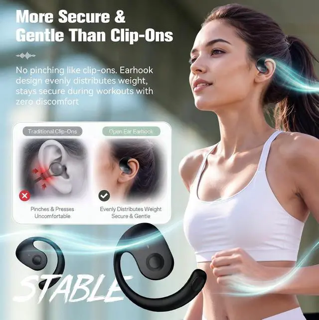 Alt view image 4 of 7 - Over The Ear Earbuds Open Ear Buds Headphones Over Ear Air Bone Conduction Earbuds Earphones Bone Conducting Air Bone Conduction Headphones Bluetooth Over Ear Black