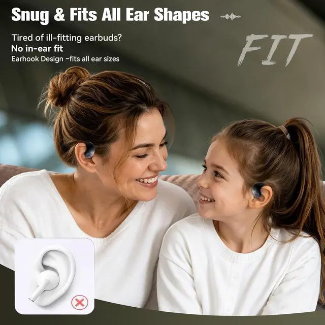 Alt view image 3 of 7 - Over The Ear Earbuds Open Ear Buds Headphones Over Ear Air Bone Conduction Earbuds Earphones Bone Conducting Air Bone Conduction Headphones Bluetooth Over Ear Black