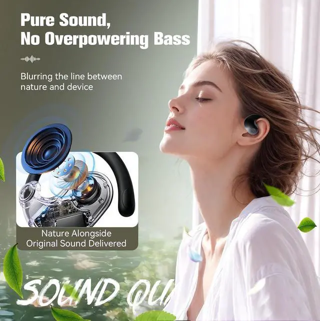 Alt view image 6 of 7 - Over The Ear Earbuds Open Ear Buds Headphones Over Ear Air Bone Conduction Earbuds Earphones Bone Conducting Air Bone Conduction Headphones Bluetooth Over Ear Black
