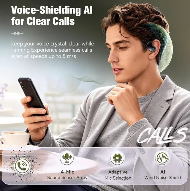 Alt view image 7 of 7 - Over The Ear Earbuds Open Ear Buds Headphones Over Ear Air Bone Conduction Earbuds Earphones Bone Conducting Air Bone Conduction Headphones Bluetooth Over Ear Black