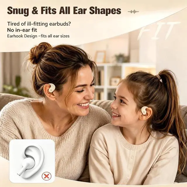 Alt view image 3 of 7 - Over The Ear Earbuds Open Ear Buds Headphones Over Ear Air Bone Conduction Earbuds Earphones Bone Conducting Air Bone Conduction Headphones Bluetooth Over Ear Skin Tone