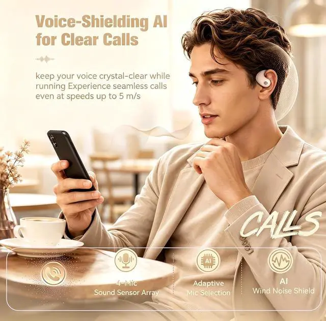 Alt view image 7 of 7 - Over The Ear Earbuds Open Ear Buds Headphones Over Ear Air Bone Conduction Earbuds Earphones Bone Conducting Air Bone Conduction Headphones Bluetooth Over Ear Skin Tone