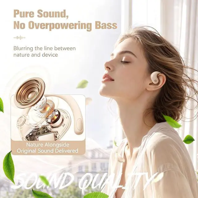 Alt view image 6 of 7 - Over The Ear Earbuds Open Ear Buds Headphones Over Ear Air Bone Conduction Earbuds Earphones Bone Conducting Air Bone Conduction Headphones Bluetooth Over Ear Skin Tone
