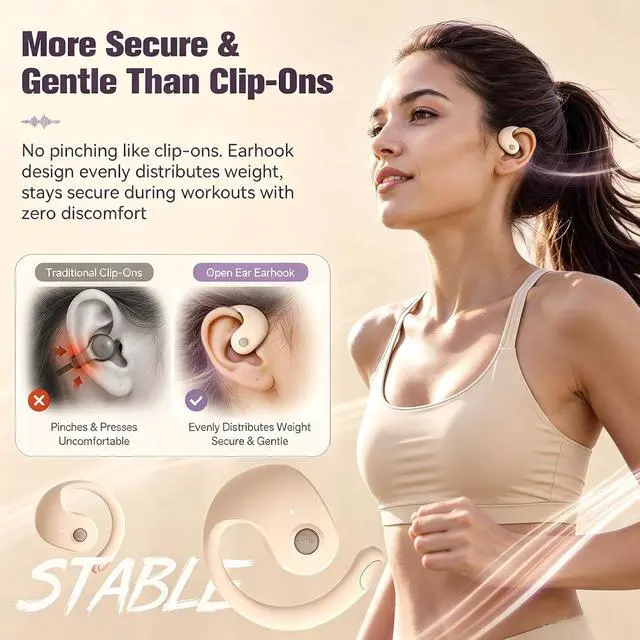 Alt view image 4 of 7 - Over The Ear Earbuds Open Ear Buds Headphones Over Ear Air Bone Conduction Earbuds Earphones Bone Conducting Air Bone Conduction Headphones Bluetooth Over Ear Skin Tone
