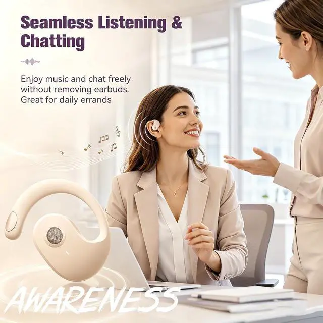 Alt view image 5 of 7 - Over The Ear Earbuds Open Ear Buds Headphones Over Ear Air Bone Conduction Earbuds Earphones Bone Conducting Air Bone Conduction Headphones Bluetooth Over Ear Skin Tone