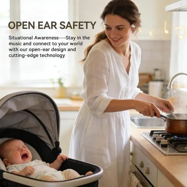Alt view image 6 of 7 - Over Open Ear Earbuds Wireless Bluetooth Open Ear Headphones Air Conduction Earbuds that Don't go in Your Ear with Over Ear Hooks Running Headphones