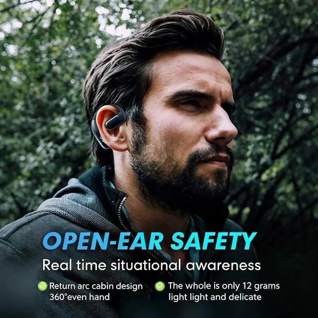 Alt view image 2 of 7 - Open Ear Headphones Bluetooth Earpiece Hands Free Blue Tooth Headset with Microphone Ear Piece One Single Ear Bluetooth Earbud Wireless Office Cell Phone Trucker Driver Headsets for Work