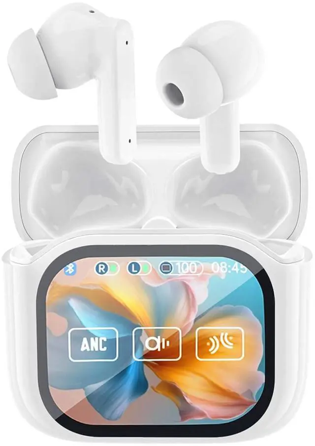 Main image of Wireless Touchscreen Earbuds with Smart Touch Screen Case TWS True Wireless Bluetooth 5.4 Headphones ANC Active Noise Cancelling Blue Tooth Earphones for iPhone Android