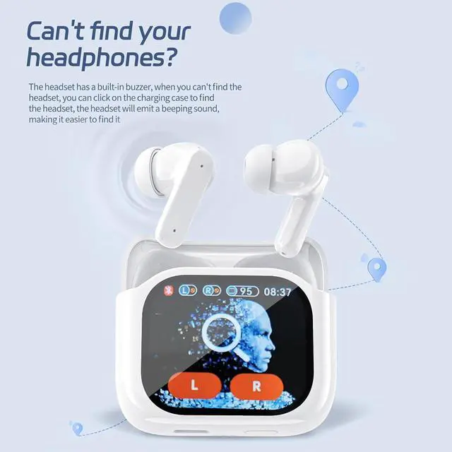 Alt view image 7 of 7 - Wireless Touchscreen Earbuds with Smart Touch Screen Case TWS True Wireless Bluetooth 5.4 Headphones ANC Active Noise Cancelling Blue Tooth Earphones for iPhone Android