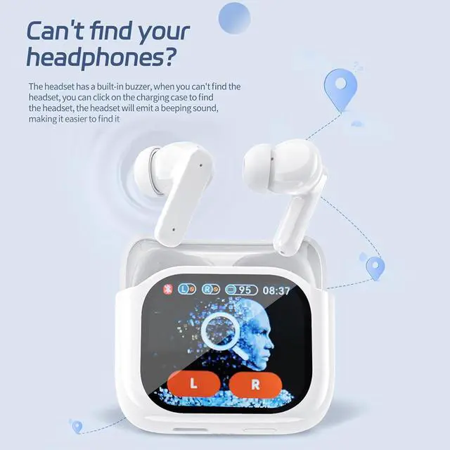 Alt view image 6 of 7 - Wireless Touchscreen Earbuds with Smart Touch Screen Case TWS True Wireless Bluetooth 5.4 Headphones ANC Active Noise Cancelling Blue Tooth Earphones for iPhone Android