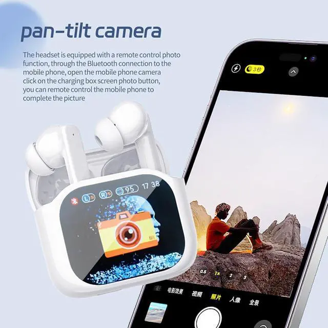 Alt view image 7 of 7 - Wireless Touchscreen Earbuds with Smart Touch Screen Case TWS True Wireless Bluetooth 5.4 Headphones ANC Active Noise Cancelling Blue Tooth Earphones for iPhone Android