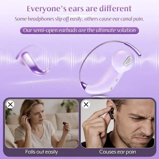Alt view image 5 of 7 - Semi Open Over Ear Earbuds Wireless Bluetooth Semi Open Ear Headphones Air Conduction Earbuds with Over Ear Hooks Open Ear Buds Out of Ear Headphones