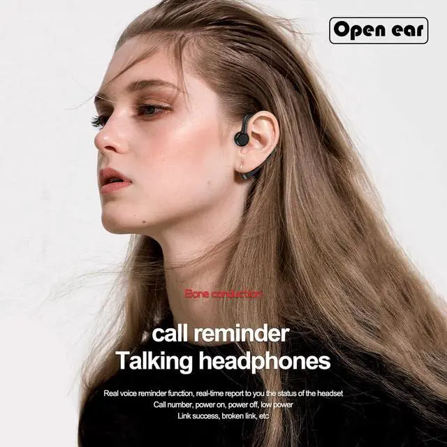 Alt view image 4 of 7 - Open Ear Headphones Wireless Bluetooth Single Bone Conduction Wireless Earbuds with Earhooks Bone Conduction Headphones Bluetooth Head Set Earphones IPX5 Waterproof Long Battery Life Earpiece Black