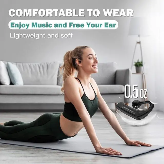 Alt view image 3 of 7 - Open Ear Headphones Wireless Bluetooth Single Bone Conduction Wireless Earbuds with Earhooks Bone Conduction Headphones Bluetooth Head Set Earphones IPX5 Waterproof Long Battery Life Earpiece Black
