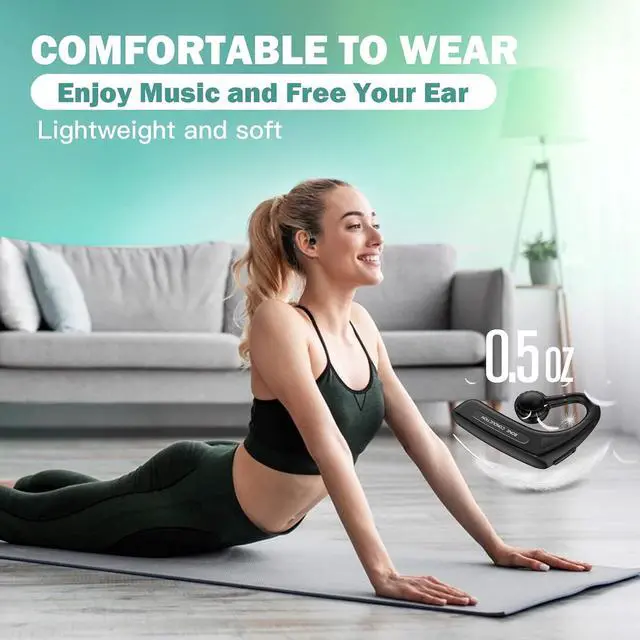 Alt view image 2 of 7 - Open Ear Headphones Bluetooth Single Bone Conduction Wireless Earbuds with Earhooks Microphone Earphones Waterproof Long Battery Life Earpiece for Workout Sports Running Android iOS Non Ear Plug Green