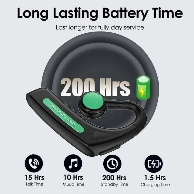 Alt view image 7 of 7 - Open Ear Headphones Bluetooth Single Bone Conduction Wireless Earbuds with Earhooks Microphone Earphones Waterproof Long Battery Life Earpiece for Workout Sports Running Android iOS Non Ear Plug Green