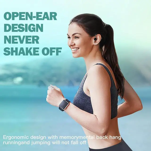 Alt view image 4 of 7 - Open Ear Headphones Bluetooth Single Bone Conduction Wireless Earbuds with Earhooks Microphone Earphones Waterproof Long Battery Life Earpiece for Workout Sports Running Android iOS Non Ear Plug Green