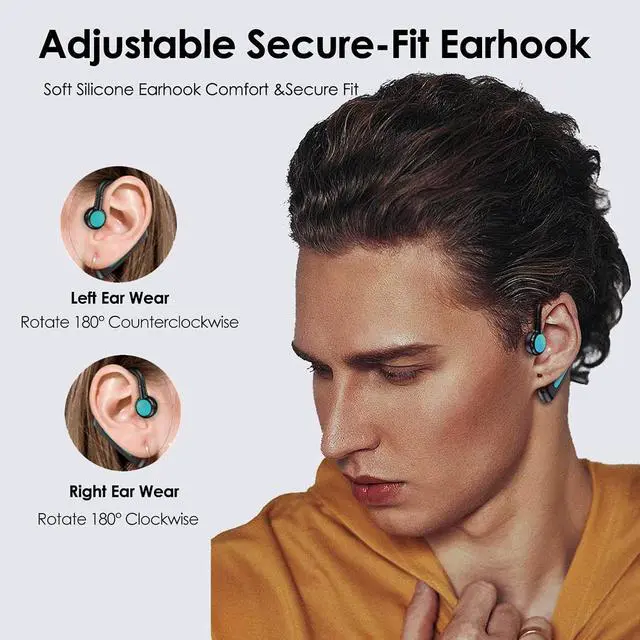 Alt view image 2 of 7 - Open Ear Headphones Bluetooth Single Bone Conduction Wireless Earbuds with Earhooks Microphone Earphones Waterproof Long Battery Life Earpiece for Workout Running Sports Cycling Gym Android iOS Blue