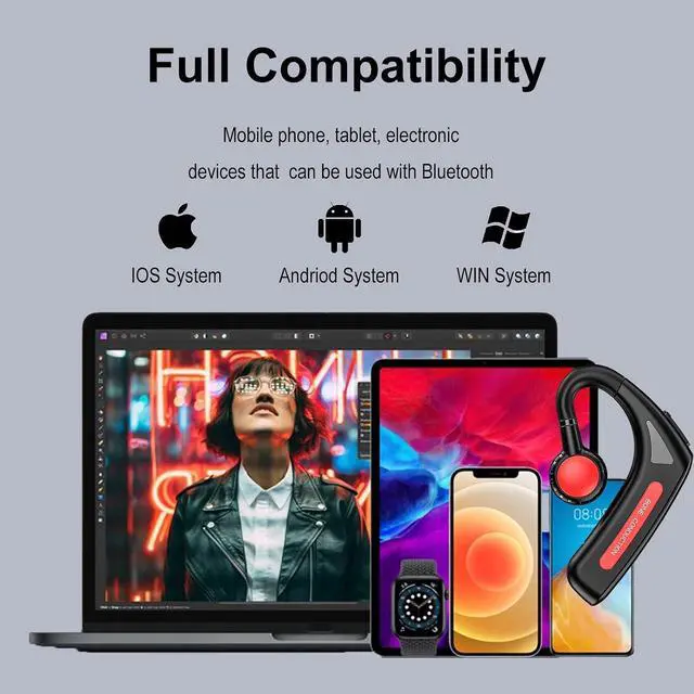 Alt view image 6 of 7 - Open Ear Headphones Bluetooth Single Bone Conduction Wireless Earbuds with Earhooks Microphone Earphones Waterproof Long Battery Life Earpiece for Workout Sports Running Android iOS Non Ear Plug Red