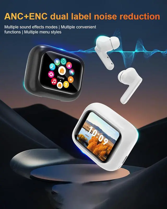 Alt view image 2 of 7 - True Wireless Earbuds Bluetooth Headphones with Touch Screen Blue Tooth Ear Buds Earphones for iPhone Android ANC Active Noise Cancelling Smart Earbuds Ear Phones
