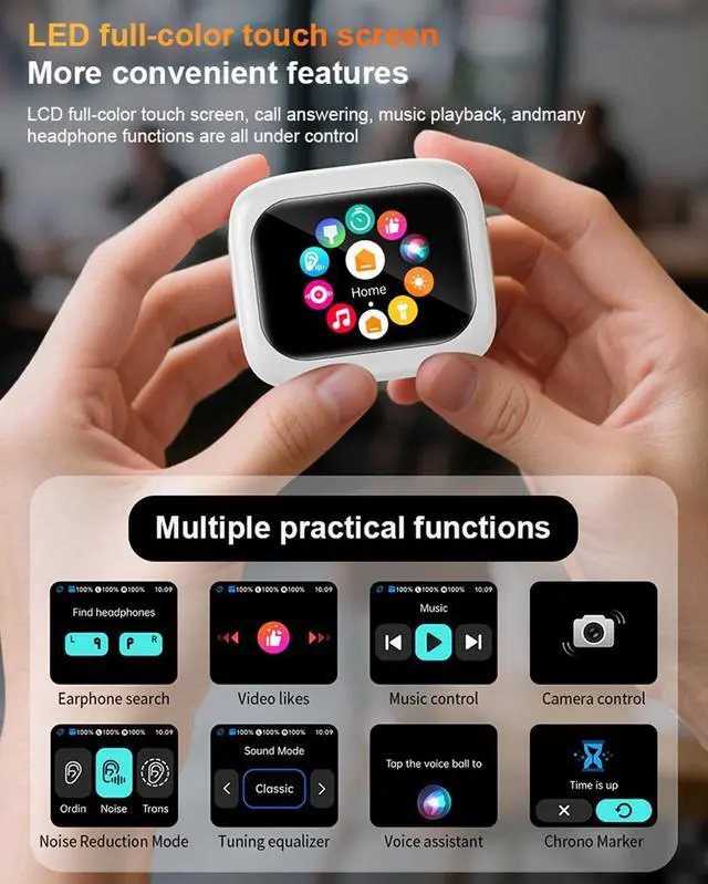 Alt view image 4 of 7 - True Wireless Earbuds Bluetooth Headphones with Touch Screen Blue Tooth Ear Buds Earphones for iPhone Android ANC Active Noise Cancelling Smart Earbuds Ear Phones