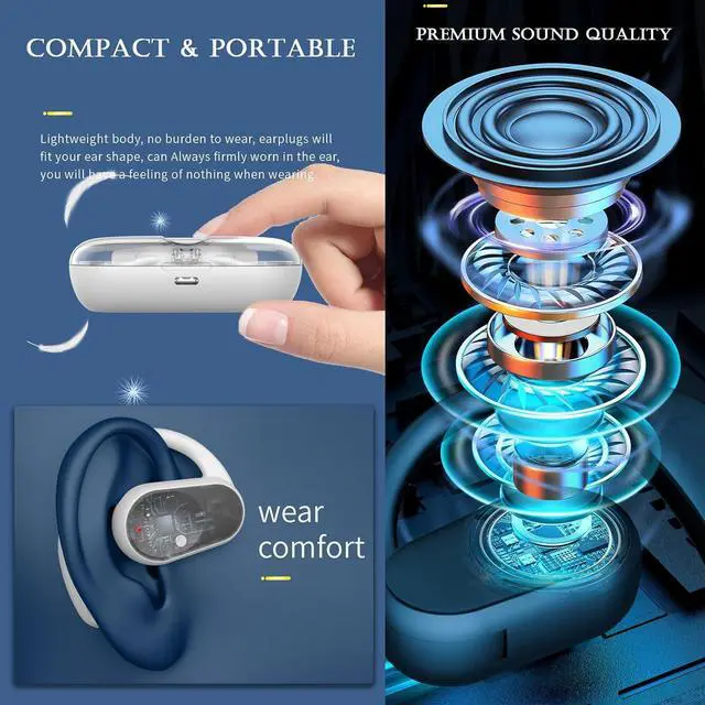 Alt view image 3 of 6 - Open Ear Earbuds Bone Conduction Earbuds with Earhooks Wireless Bluetooth Bone Conduction Headphones Headset Head Set Sports Open Ear Bone Conducting Induction Earbud Earphones for Work
