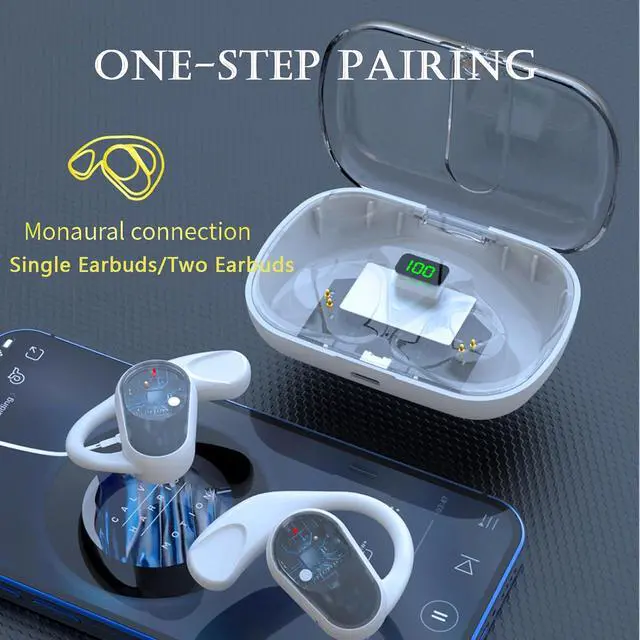 Alt view image 6 of 6 - Open Ear Earbuds Bone Conduction Earbuds with Earhooks Wireless Bluetooth Bone Conduction Headphones Headset Head Set Sports Open Ear Bone Conducting Induction Earbud Earphones for Work