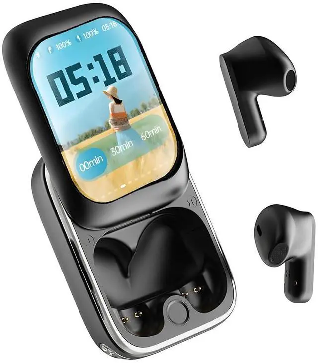 Main image of Smart Small Mini Touch Screen Earbuds with Screen for iPhone Android TWS Bluetooth Wireless Touchscreen Earbuds Small Ears Canals Blue Tooth Ear Buds Touch Screen Earphones Ear Buds