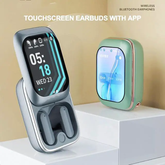 Alt view image 5 of 6 - Smart Small Mini Touch Screen Earbuds with Screen for iPhone Android TWS Bluetooth Wireless Touchscreen Earbuds Small Ears Canals Blue Tooth Ear Buds Touch Screen Earphones Ear Buds