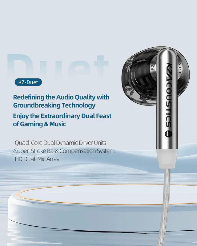 Alt view image 2 of 7 - Duet Wired Earbuds, Dual Dynamic in Ear Headphones with Mic 3.5 mm Jack | Noise Isolating, Ergonomic Custom Fit, USB C to 3.5mm Adapter Built in DSP with 4EQ for Music, Phone Calls, and Travel