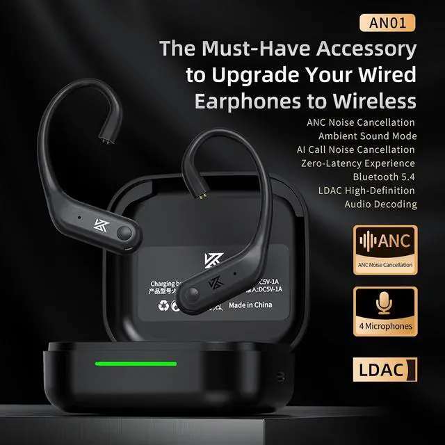 Alt view image 2 of 7 - AN01 True Bluetooth 5.4 Earhook, Wireless Adapter for in Ear Monitor | 4 Mic AI ANC, 0.75/0.78mm 2Pin Connector with Charging Case, Supports Fingertip Controls & LDAC SBC