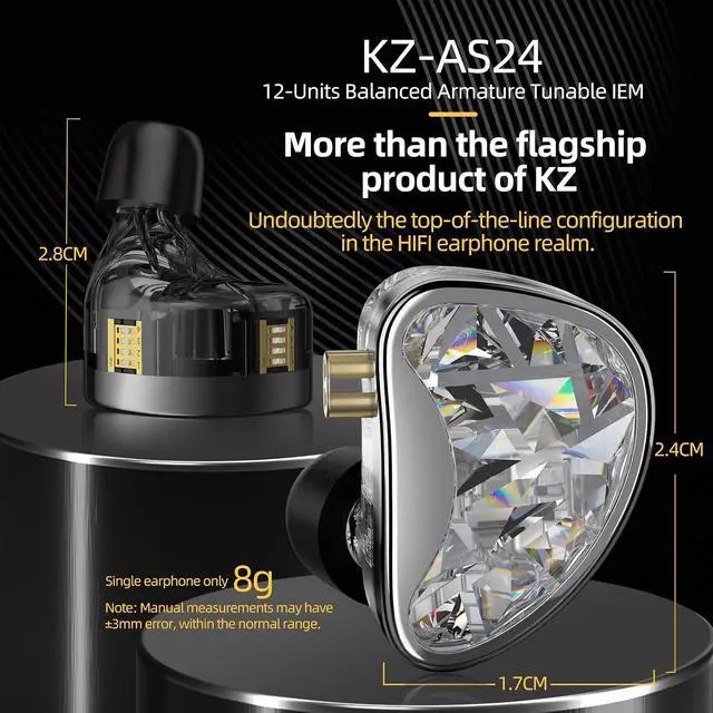 Alt view image 2 of 7 - AS24 in Ear Monitor Headphone, 12BA Driver IEM with Tunable | Great Sound Separation. High Sound Quality. Powerful Bass and Detailed Treble Sound Balance for Audio Engineer, Musician