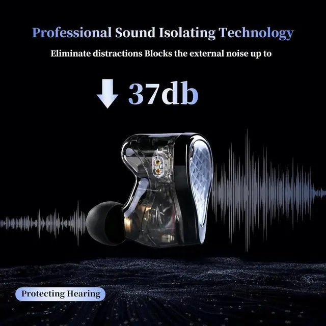 Alt view image 5 of 7 - ZAS Pro 7BA+1DD in Ear Monitor, 3.5mm Jack HiFi IEM with Mic, Black | Noise Isolation Earphone with Clear Sound, Comfort Secure in Ear Fit, 8 Core Detachable Cable for Musicians Audiophiles