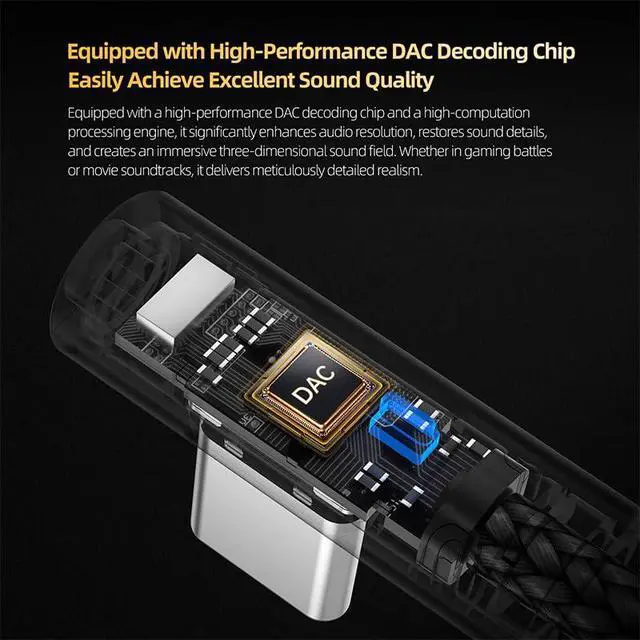 Alt view image 4 of 7 - AM03 USB C to 3.5mm Audio Adapter Type C to Headphone Aux Jack Dongle 24bit/96kHz HiFi DAC Cable with EQ 4 Timbres Tuning Compatible with iPhone 17 16, iPad, Galaxy S25 S26 Ultra, Pixel 10