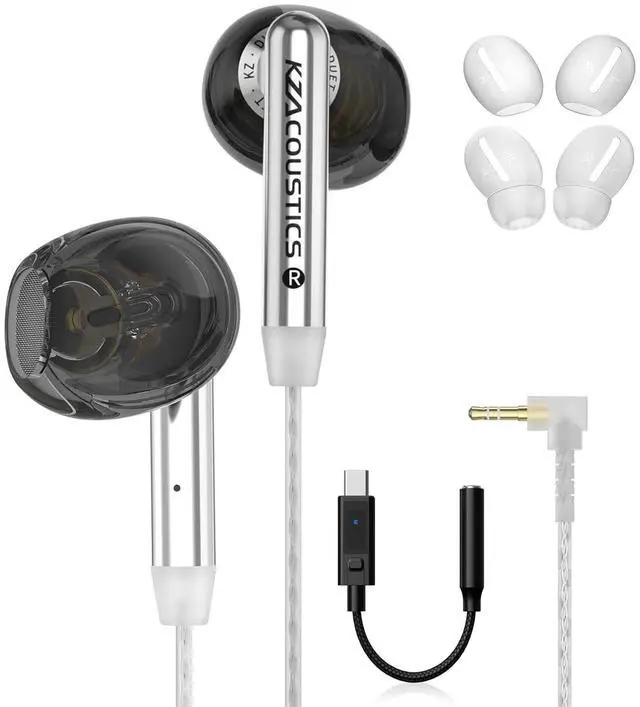 Main image of Duet Wired Earbuds, Dual Dynamic in Ear Headphones Crystal Clear Sound | Noise Isolating, Ergonomic Custom Fit, USB C to 3.5mm Adapter Built in DSP with 4EQ, Convenient for Travel