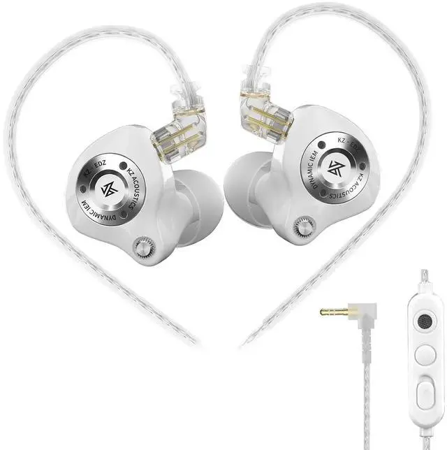 Main image of EDZ in Ear Monitor, Sound Isolating HiFi IEM, Clear Sound in All Frequency Stereo Sound Single Dynamic Driver Secure Fit Durability Wired Earbuds for Audio Engineers, Musicians (White, Mic)
