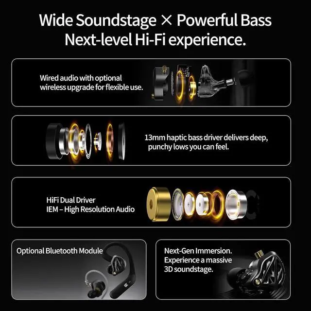 Alt view image 4 of 7 - Vibe X in Ear Monitor Headphone, 2DD IEM Vibration Sync with Bass Audio | High Transparency, Powerful Bass and Detailed Treble Reproduction, Noise Isolation, Comfort Fit Wired Earbuds (Mic)