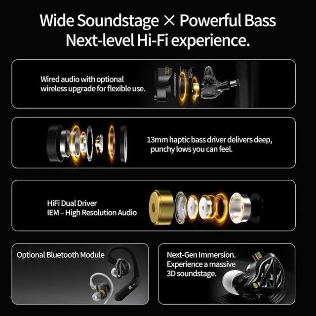 Alt view image 4 of 7 - Vibe X USB C Headphone, 2DD in Ear Monitor with Audio Haptic IEM Mic | Good Imaging & Soundstage, Open Soundstage, High Transparency, Powerful Bass and Detailed Treble Reproduction