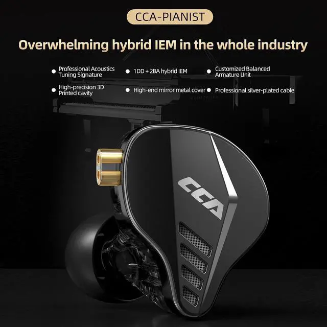 Alt view image 3 of 7 - CCA Pianist in Ear Monitor 2BA+1DD Hybrid Triple Drivers Earbuds HiFi Bass Noise Isolation Earphones, Clarity Stereo Sound Comfortable Headphones for Audio Engineers, Musicians(with Mic)