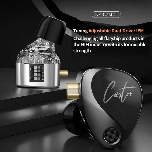 Alt view image 3 of 7 - Castor in Ear Monitor Dual Dynamic Drivers Headphones with 4 Tuning Switches HiFi Noise Cancelling Earphones, Clarity in All Frequency Stereo Sound Earbuds for Audio Engineers, Musicians(Black)