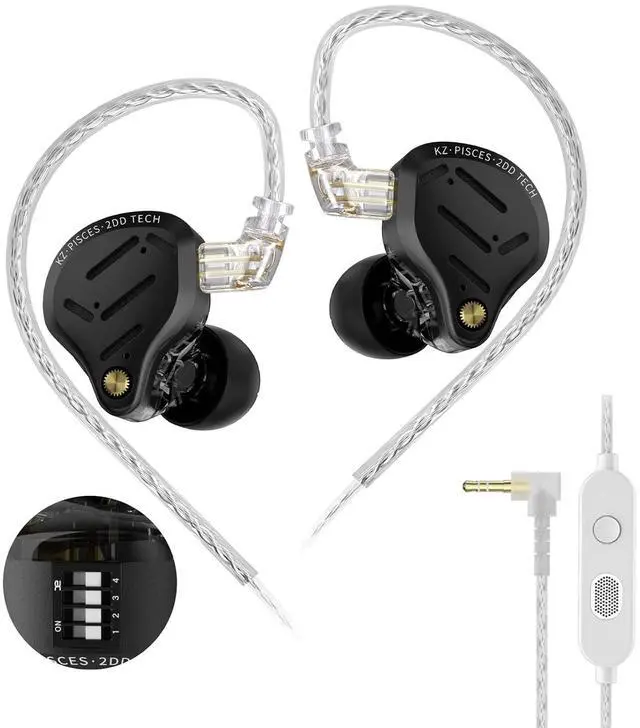 Main image of Pisces in Ear Monitors Headphones, Dual Dynamic Driver IEM with 4 Tuning Switches, Clarity in All Frequency Stereo Sound Comfortable Noise Isolating Earbuds for Stage and Studio (Tuning, Mic)