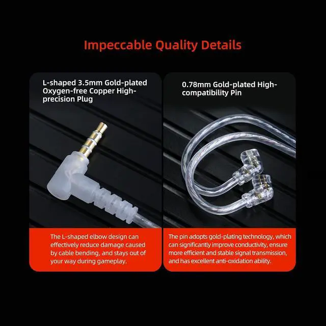 Alt view image 4 of 5 - G.K T8 IEM Cable, Dual Mic Silver Plated Upgrade Cable with 8 Level Electronic Tuning, 3.94ft in Ear Monitor Wire for ZS10 Pro ZAS Zax ZAR Or Other 2Pin 0.78mm IEMs (Nomic)